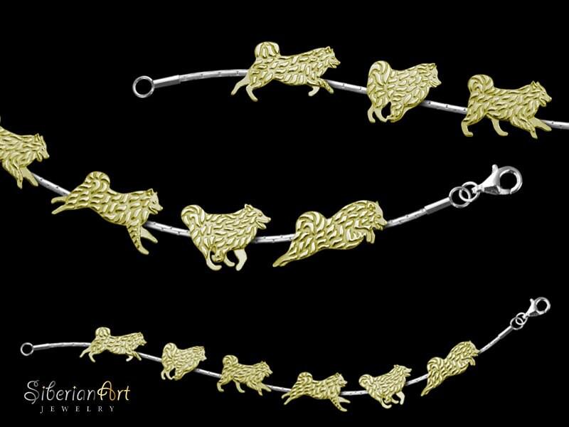 14K Gold Samojeden Hunde Team Mit Sterling Silber Armband von SiberianArtJewelry