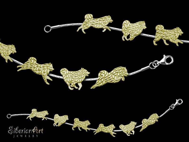 14K Gold Samojeden Hunde Team Mit Sterling Silber Armband von SiberianArtJewelry