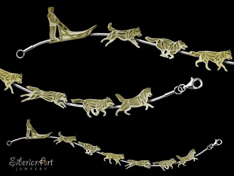 14K Gold Siberian Husky Armband, Sterling Silber Kette von SiberianArtJewelry