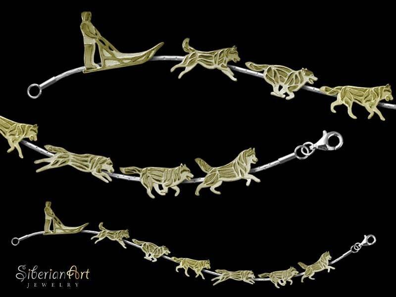 14K Gold Siberian Husky Armband, Sterling Silber Kette von SiberianArtJewelry