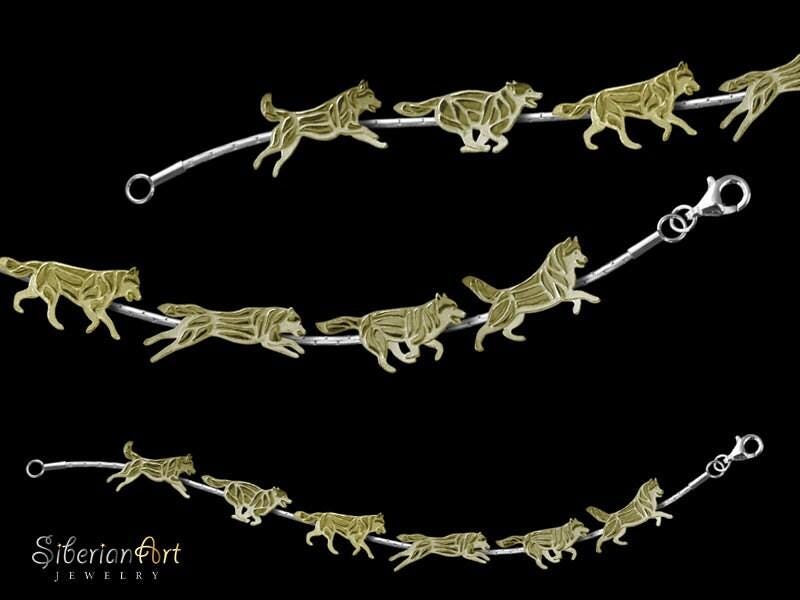 14K Gold Siberian Husky Armband, Hunde-Liebhaber-Geschenk, Haustier-Denkmal von SiberianArtJewelry