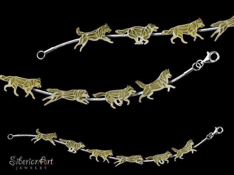 14K Gold Siberian Husky Armband, Hunde-Liebhaber-Geschenk, Haustier-Denkmal von SiberianArtJewelry