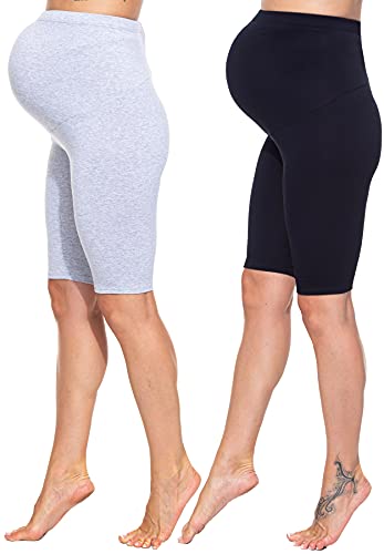 Sibinulo Schwangerschaftshose, Kurze Umstandsleggings aus Baumwolle, Freizeithose für Schwangere, Umstandshosen, Blickdichte Gr.Mel - Marineblau, 2er Pack S von Sibinulo