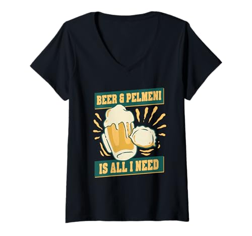 Damen Pelmeni Pelmenis Beer & Pelmeni T-Shirt mit V-Ausschnitt von Sibirische Pelmeni Teigtasche