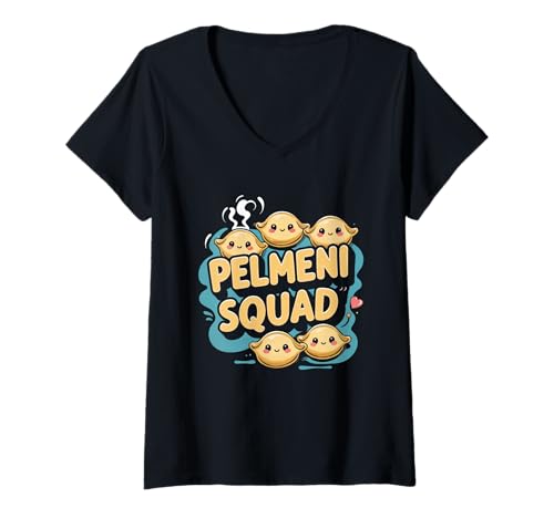 Damen Pelmeni Pelmenis T-Shirt mit V-Ausschnitt von Sibirische Pelmeni Teigtasche