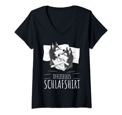 Damen Offizielles Schlafshirt Husky Hunde T-Shirt mit V-Ausschnitt von Sibirischer Husky Designs & Geschenkideen