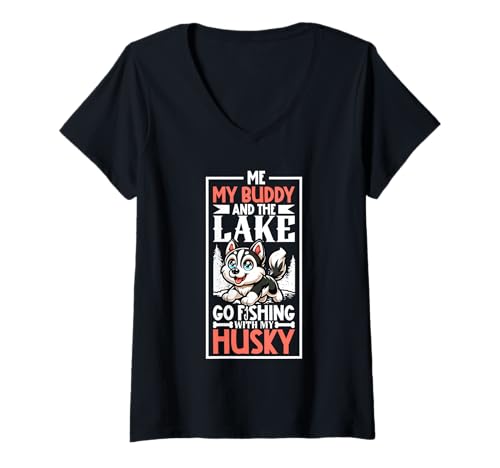 Damen Angeln und Sibirischer Husky T-Shirt mit V-Ausschnitt Damen Angeln und Sibirischer Husky T-Shirt mit V-Ausschnitt von Sibirischer Husky Designs