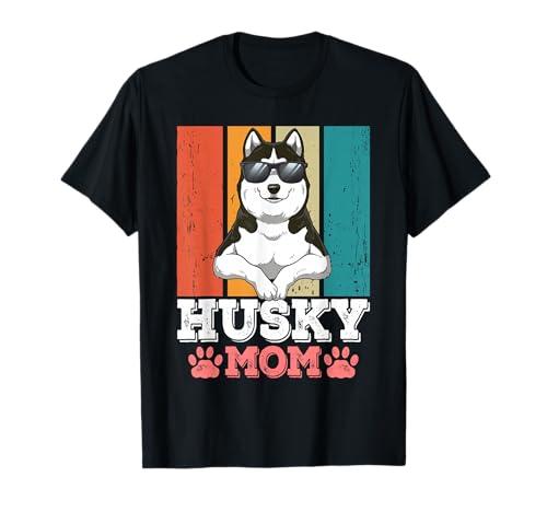 Sibirischer Husky Geschenk Husky Mom T-Shirt Schwarz U-Ausschnitt Kurzarm Klassisch Unisex-Erwachsene Frauen Small EU 15-16.5 von Sibirischer Husky Geschenk