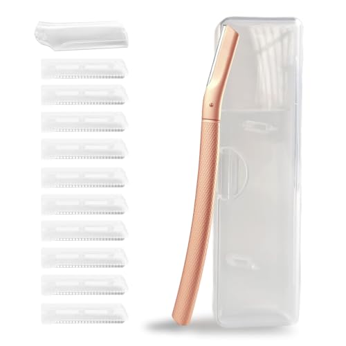Augenbrauenrasierer mit 10 Klingen aus rostfreiem Stahl und tragbarem Etui. Damen-Gesichtsrasierer aus Anti-Rost Legierungen, Elegant und Langlebig. Geschärftes Rasiermesser in Roségold von Siblaies
