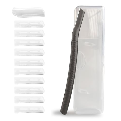 Augenbrauenrasierer mit 10 Klingen aus rostfreiem Stahl und tragbarem Etui. Damen-Gesichtsrasierer aus Anti-Rost Legierungen, Elegant und Langlebig. Geschärftes Rasiermesser in Schwarz von Siblaies