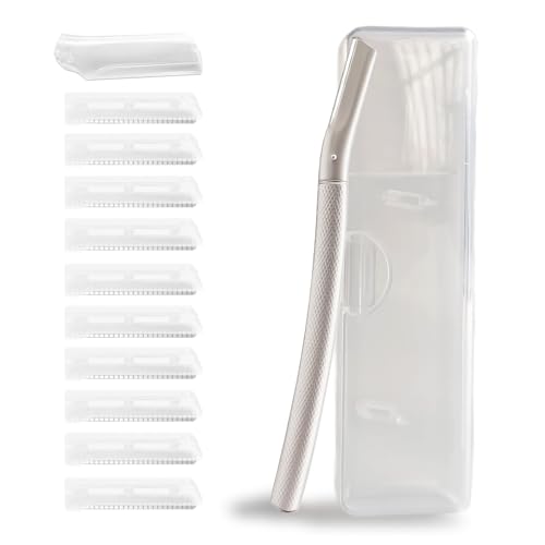 Augenbrauenrasierer mit 10 Klingen aus rostfreiem Stahl und tragbarem Etui. Damen-Gesichtsrasierer aus Anti-Rost Legierungen, Elegant und Langlebig. Geschärftes Rasiermesser in Silber von Siblaies