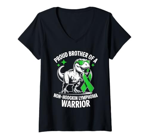 Damen Stolzer Bruder eines Non-Hodgkin-Lymphom-Kriegers T-Shirt mit V-Ausschnitt Damen Stolzer Bruder eines Non-Hodgkin-Lymphom-Kriegers T-Shirt mit V-Ausschnitt von Sibling Lymphoma Warrior Dinosaur Awareness