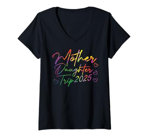 Siblings Trip Damen Mutter-Tochter Reise 2025 T-Shirt mit V-Ausschnitt in Schwarz, Heather Grey, Neon (S) von Siblings Trip Mom And Daughter Travel Accessories