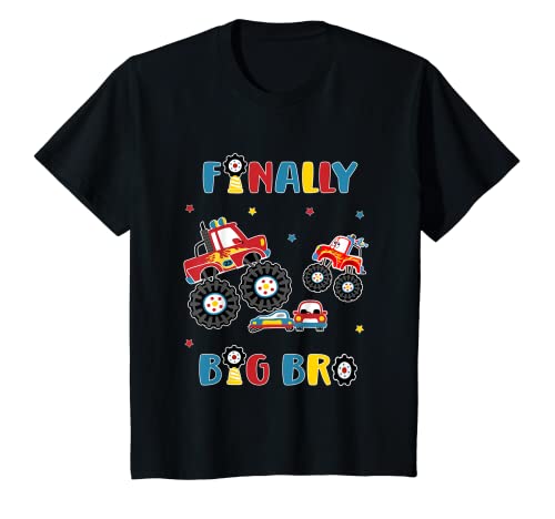Kinder Big Brother Monster Truck und Auto - Endlich Big Bro T-Shirt von Siblings Trucks Construction Vehicles for Boys
