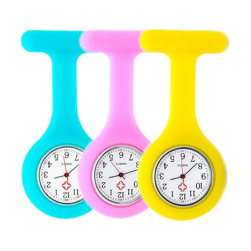 SibyTech 3er Set Krankenschwester Uhr Brosche mit Pin Clip Design Gesundheitswesen Krankenschwester Arzt Sanitäter Medizinische Brosche Fob Uhr Blau Lila Gelb, Blau, Lila, Gelb von SibyTech