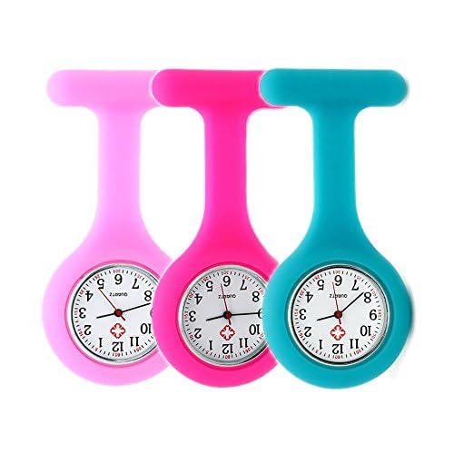 SibyTech 3er Set Krankenschwester Uhr Brosche mit Pin Clip Design Gesundheitswesen Krankenschwester Arzt Sanitäter Medizinische Brosche Fob Uhr Rosa Rose Blau, rose von SibyTech