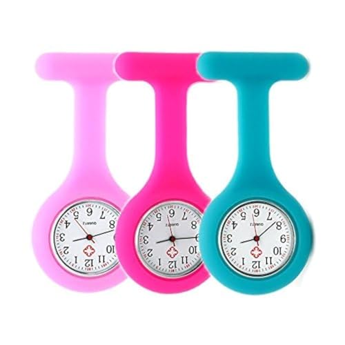 SibyTech 3er Set Krankenschwester Uhr Brosche mit Pin Clip Design Gesundheitswesen Krankenschwester Arzt Sanitäter Medizinische Brosche Fob Uhr Rosa Rose Blau, rose von SibyTech