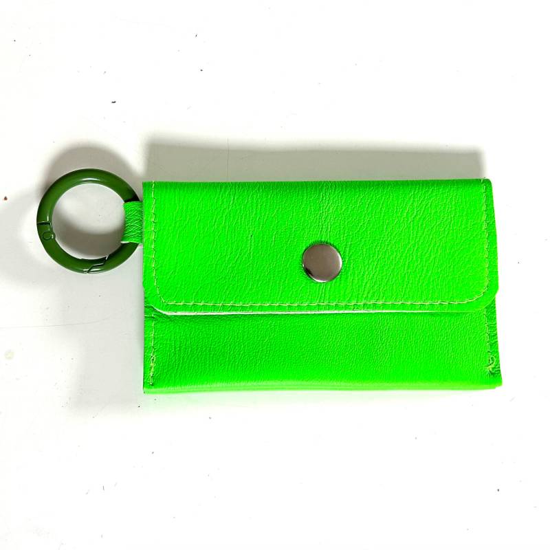 Mini Portemonnaie Neon Grün Mit 3 Fächern Aus Echtem Leder Geldbeutel Ring Kartenetui von SibylleDalan