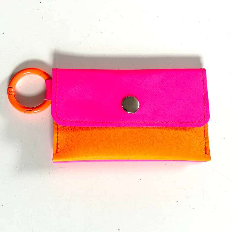 Miniportemonnaie Neon Pink Und Orange Mit 3 Fächern Aus Leder Geldbeutel Ring von SibylleDalan