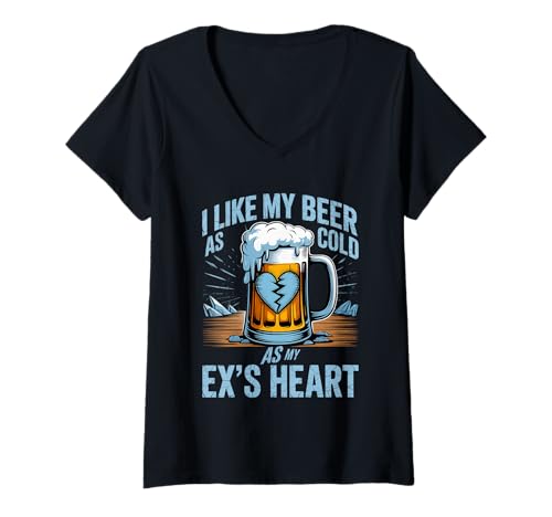 Damen I Like My Beer As Cold As My Ex's Heart Trinker Chill - T-Shirt mit V-Ausschnitt Damen I Like My Beer As Cold As My Ex's Heart Trinker Chill - T-Shirt mit V-Ausschnitt von Sich auf Trinker Chill Humor bewegen