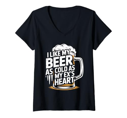 Damen I Like My Beer As Cold As My Ex's Heart Trinker Chill - T-Shirt mit V-Ausschnitt Damen I Like My Beer As Cold As My Ex's Heart Trinker Chill - T-Shirt mit V-Ausschnitt von Sich auf Trinker Chill Humor bewegen
