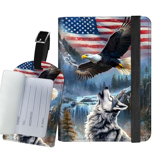Reisepasshülle für Reisen mit Gepäckanhänger, RFID-Blockierung, 8,6 x 11,9 cm, Kreditkartenfächer und Flugticketfach, Reisezubehör für Damen und Herren, American Flag Eagle-7, 3.4*4.7 IN von SichKards