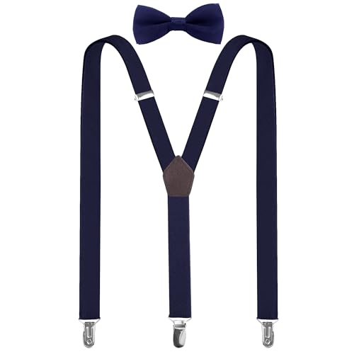 Sichtbare Jungen Hosenträger mit Fliege Set, einstellbar Y-Form für Kinder im Alter von 1-7 Jahren mit einer Körpergröße von 85-135 cm, perfekt für Einschulungsfeiern (Navy Blue) von Sichtbare