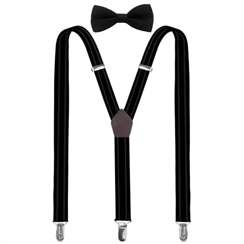 Sichtbare Jungen Hosenträger mit Fliege Set, einstellbar Y-Form für Kinder im Alter von 1-7 Jahren mit einer Körpergröße von 85-135 cm, perfekt für Einschulungsfeiern (Black) von Sichtbare
