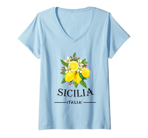 Damen Sizilien Italien Frische italienische Zitronen für Sizilianer T-Shirt mit V-Ausschnitt von Sicilia Italia Souvenir Tee