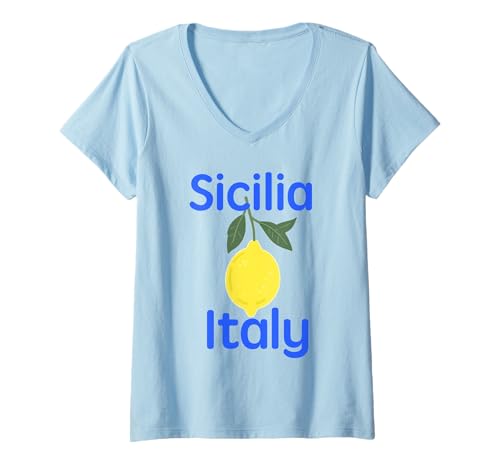 Damen Sicilia Italien Souvenir Sizilianische italienische Erinnerung Männer Frauen T-Shirt mit V-Ausschnitt von Sicilia Italia souvenir Lemons