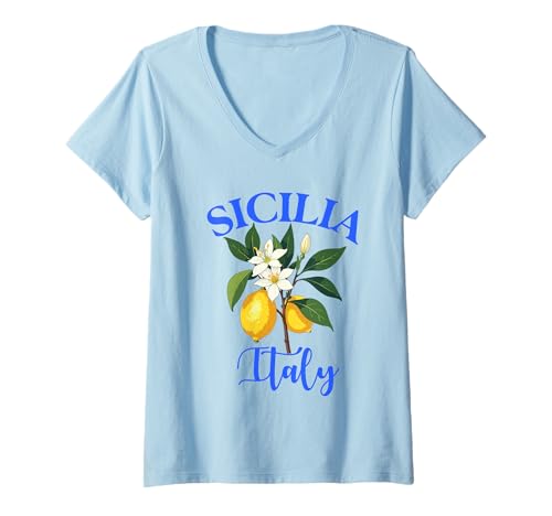 Damen Sicilia Italien Souvenir Sizilianische italienische Erinnerung Männer Frauen T-Shirt mit V-Ausschnitt von Sicilia Italia souvenir Lemons