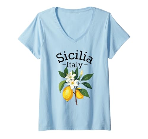 Damen Sicilia Italien Souvenir Sizilianische italienische Erinnerung Männer Frauen T-Shirt mit V-Ausschnitt von Sicilia Italia souvenir Lemons