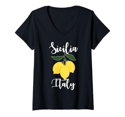 Damen Sicilia Italien Souvenir Sizilianische italienische Erinnerung Männer Frauen T-Shirt mit V-Ausschnitt von Sicilia Italia souvenir Lemons