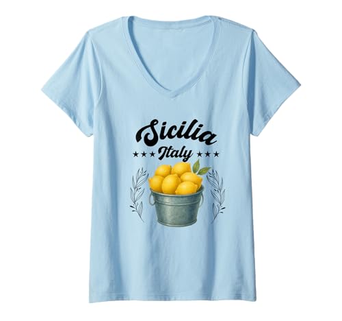 Damen Sicilia Italienisches Souvenir Italien Zitronen Souvenirs aus Sicilia T-Shirt mit V-Ausschnitt von Sicilia Italia souvenir Lemons