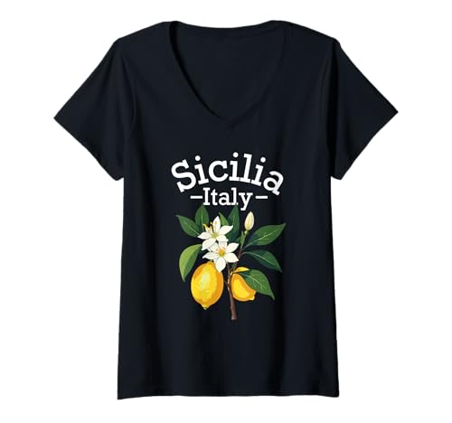 Damen Sicilia Italienisches Souvenir Italien Zitronen Souvenirs aus Sicilia T-Shirt mit V-Ausschnitt von Sicilia Italia souvenir Lemons