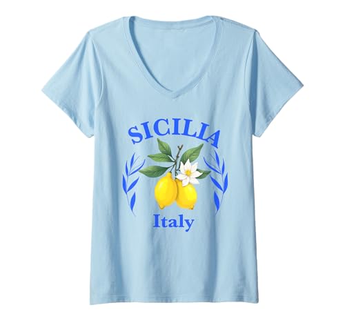 Damen Sicilia Italienisches Souvenir Italien Zitronen Souvenirs aus Sicilia T-Shirt mit V-Ausschnitt von Sicilia Italia souvenir Lemons