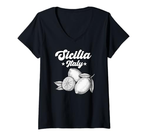Damen Sicilia Italienisches Souvenir Italien Zitronen Souvenirs aus Sicilia T-Shirt mit V-Ausschnitt von Sicilia Italia souvenir Lemons