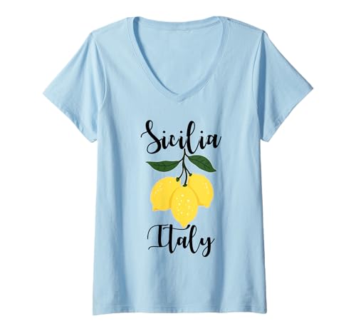 Damen Sicilia Italienisches Souvenir Italien Zitronen Souvenirs aus Sicilia T-Shirt mit V-Ausschnitt von Sicilia Italia souvenir Lemons
