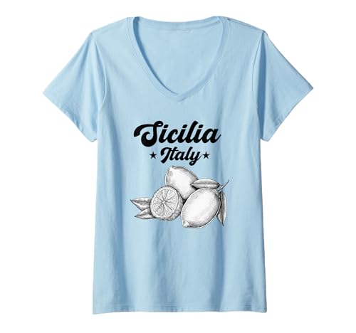 Damen Sicilia Italienisches Souvenir Italien Zitronen Souvenirs aus Sicilia T-Shirt mit V-Ausschnitt von Sicilia Italia souvenir Lemons