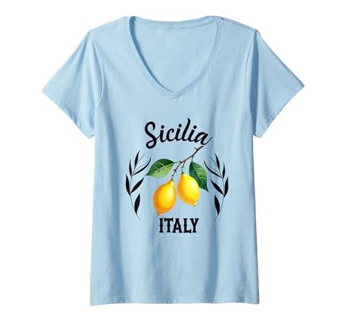 Damen Sicilia Italienisches Souvenir Italien Zitronen Souvenirs aus Sicilia T-Shirt mit V-Ausschnitt von Sicilia Italia souvenir Lemons