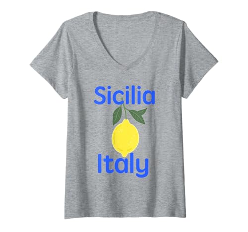 Damen Sicilia Italienisches Souvenir Italien Zitronen Souvenirs aus Sicilia T-Shirt mit V-Ausschnitt von Sicilia Italia souvenir Lemons