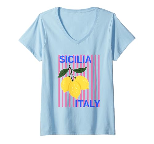 Damen Sicilia Italienisches Souvenir Italien Zitronen Souvenirs aus Sicilia T-Shirt mit V-Ausschnitt von Sicilia Italia souvenir Lemons