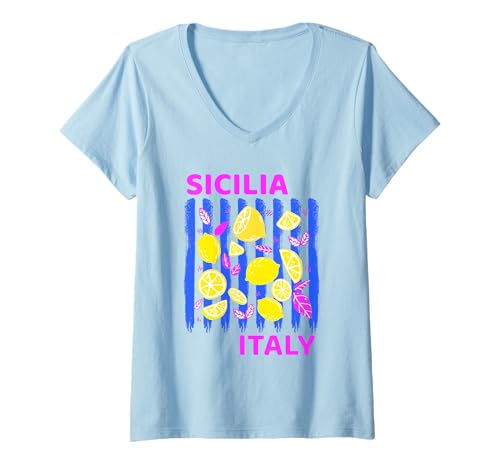 Damen Sicilia Italienisches Souvenir Italien Zitronen Souvenirs aus Sicilia T-Shirt mit V-Ausschnitt von Sicilia Italia souvenir Lemons