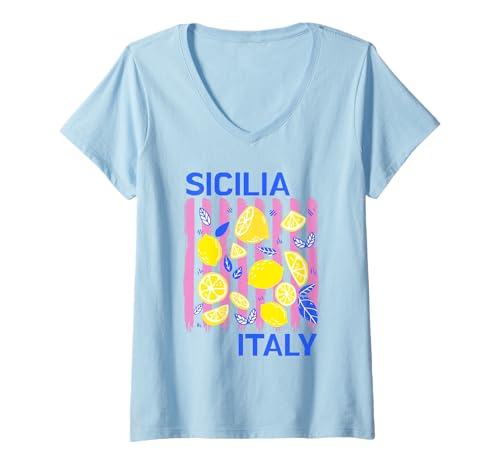 Damen Sicilia Italienisches Souvenir Italien Zitronen Souvenirs aus Sicilia T-Shirt mit V-Ausschnitt von Sicilia Italia souvenir Lemons