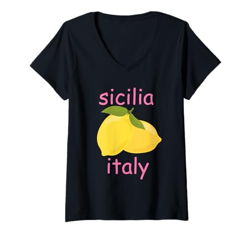 Damen Sicilia Italienisches Souvenir Italien Zitronen Souvenirs aus Sicilia T-Shirt mit V-Ausschnitt von Sicilia Italia souvenir Lemons