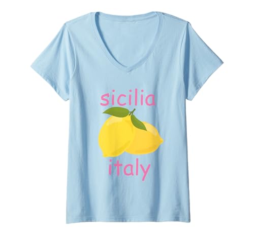 Damen Sicilia Italienisches Souvenir Italien Zitronen Souvenirs aus Sicilia T-Shirt mit V-Ausschnitt von Sicilia Italia souvenir Lemons