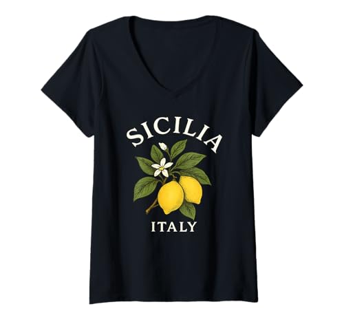 Damen Schöne Sicilia Italien Zitronen mediterran Zitrusfrüchte Vintage T-Shirt mit V-Ausschnitt von Sicilian Bella Apparel