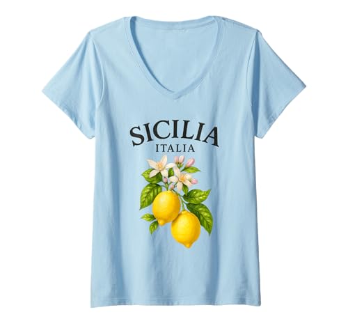 Damen Sicilia Italienisches Souvenir Italien Zitronen Sizilien Herren Damen Kinder T-Shirt mit V-Ausschnitt Damen Sicilia Italienisches Souvenir Italien Zitronen Sizilien Herren Damen Kinder T-Shirt mit V-Ausschnitt von Sicily Italian Lemons Souvenirs Vintage Apparel