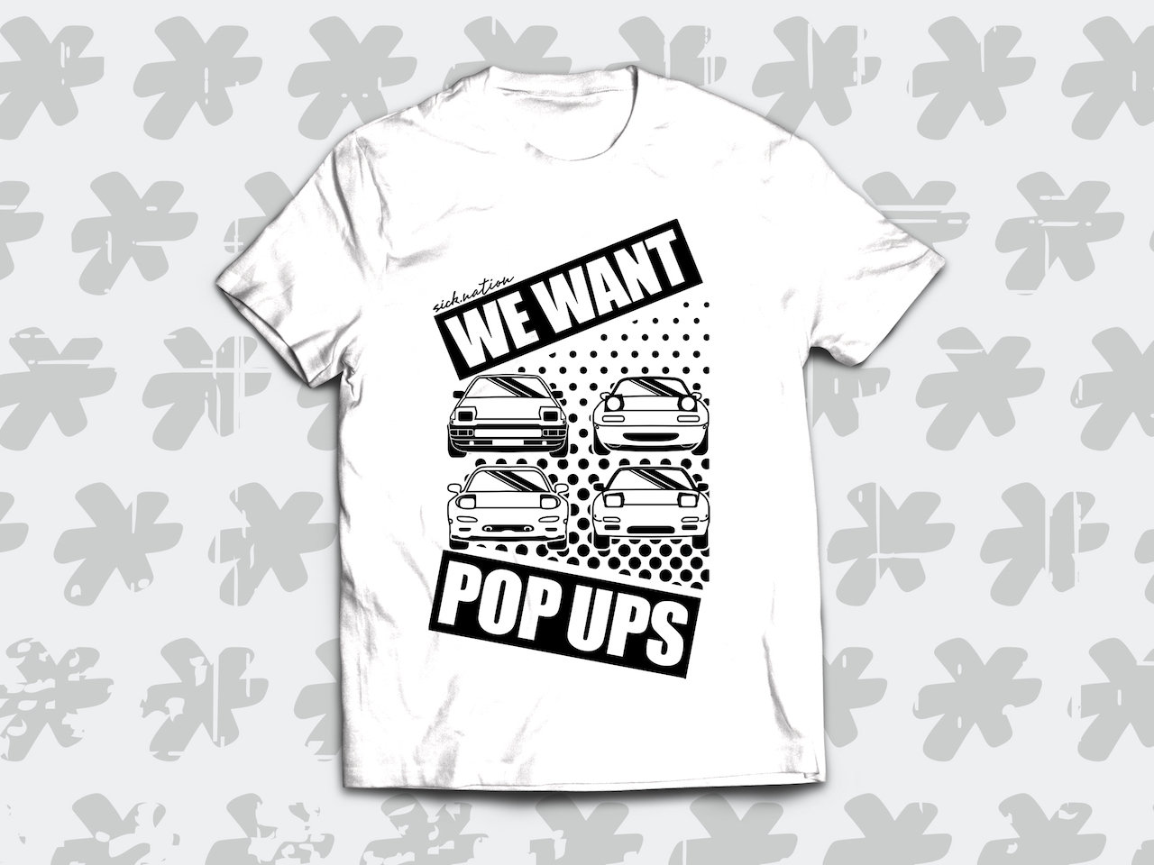 Wir Wollen Pop Ups T-Shirt Für Die Fans Der Up Scheinwerfer Und Ae86, Na Miata, Mazda Rx7 Issan S13 Wir Wollen Pop Ups T-Shirt Für Die Fans Der Up Scheinwerfer Und Ae86, Na Miata, Mazda Rx7 Issan S13 von SickTshirts