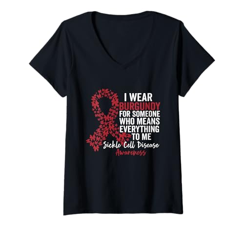 Damen I Wear Burgundy for Sichle Cell Awareness Support Squad T-Shirt mit V-Ausschnitt Damen I Wear Burgundy for Sichle Cell Awareness Support Squad T-Shirt mit V-Ausschnitt von Sickle Cell Awareness Ribbon Apparels